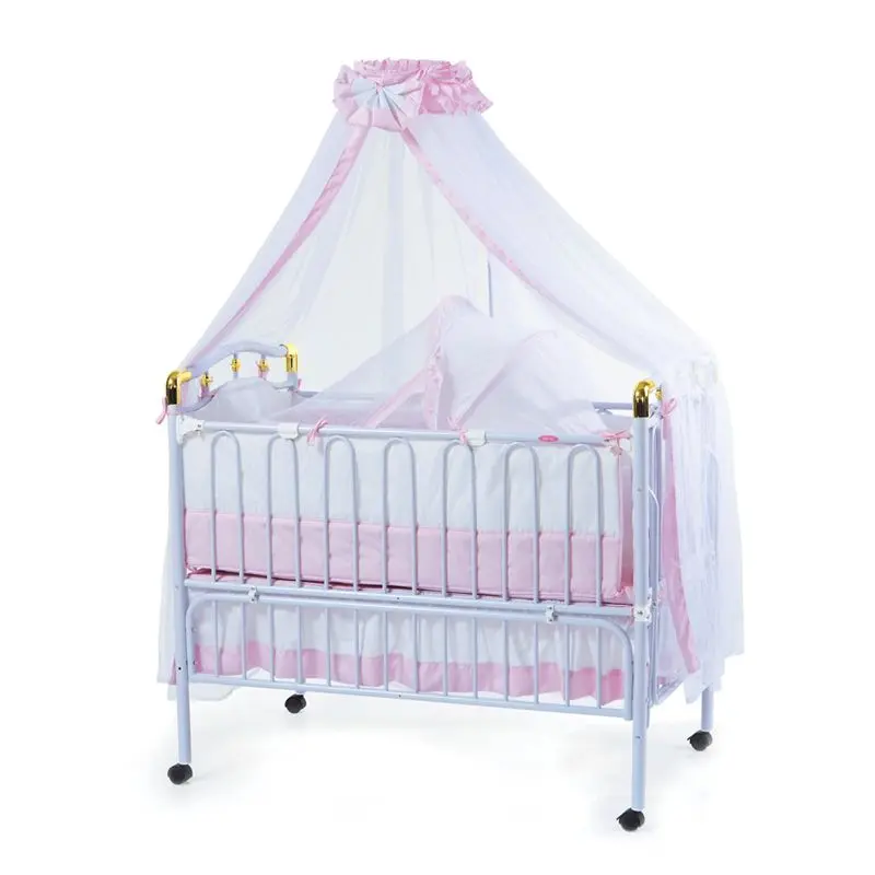 Кроватка детская Polini Vintage 110 металлическая, розовый